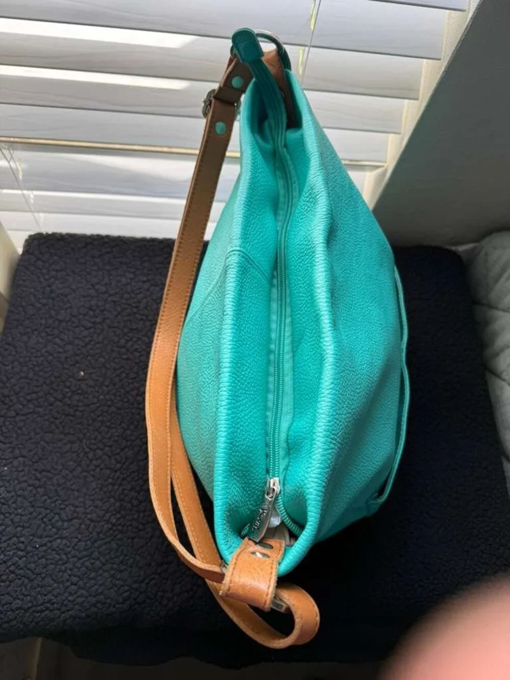 Valentina Turquoise Pebbled Leather Hobo with Brown Strap